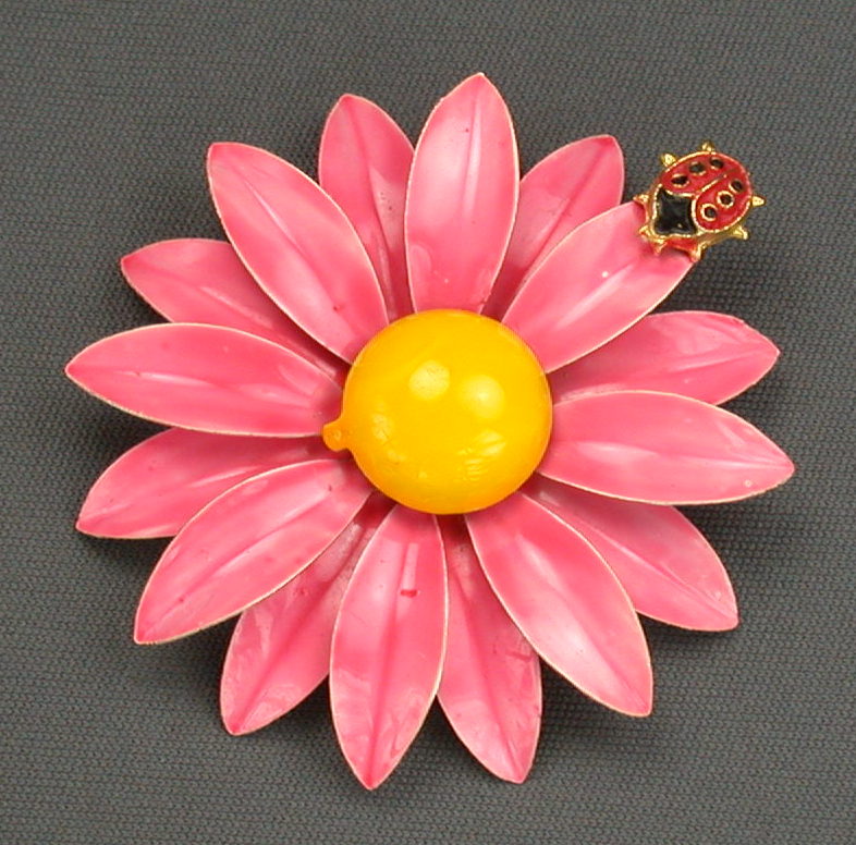 Weiss Enamel Lady Bug Flower Pin