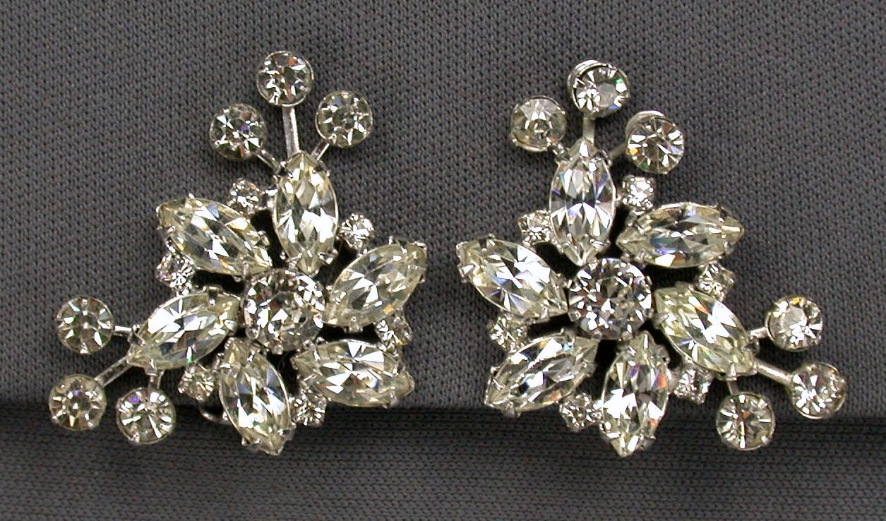 Weiss Clear Rhinestone Flower Earrings