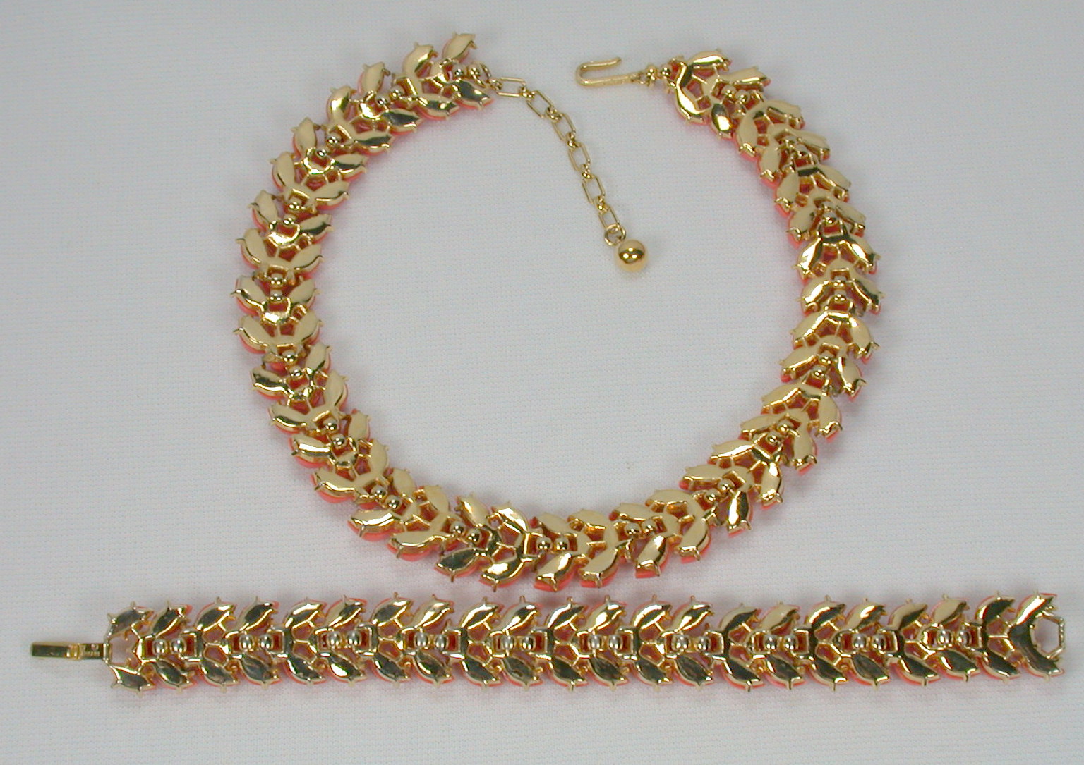 Trifari Coral Thermoset Necklace & Bracelet Set