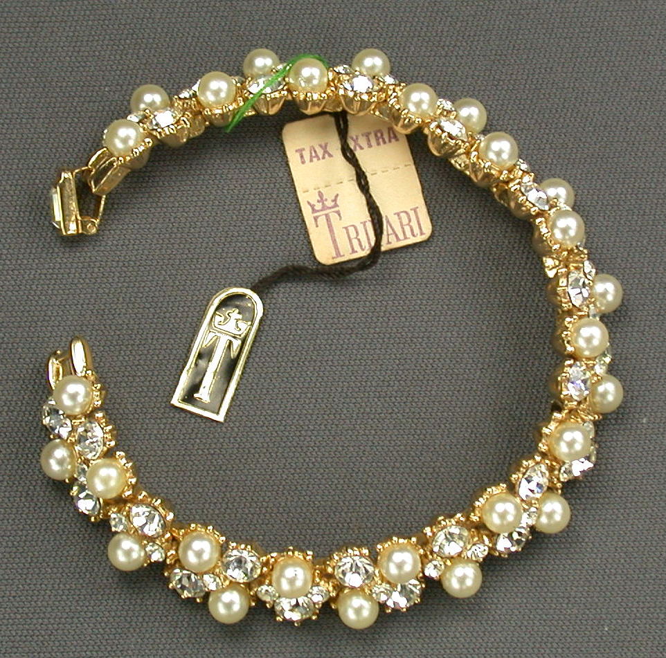 Trifari Rhinestone & Pearl Bracelet 