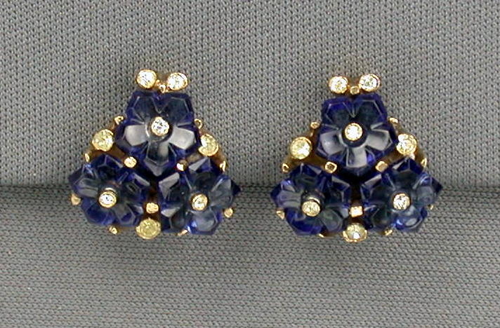 Trifari Blue Glass Flower Earrings