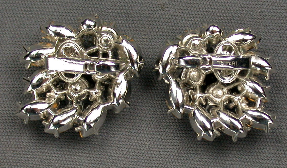 Trifari Blue Rhinestone Earrings