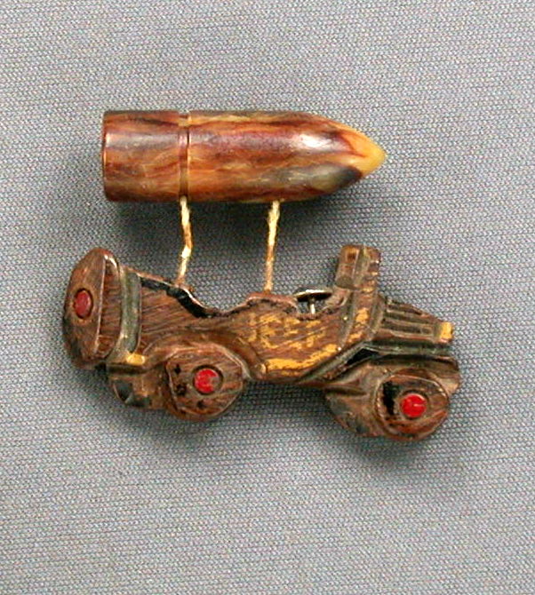 Bakelite & Wood Carved Jeep Bullet Pin