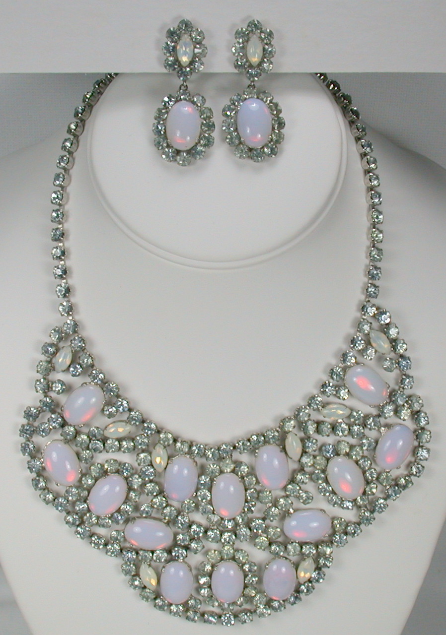 Opal Rhinestone Bib Necklace & Earrings
