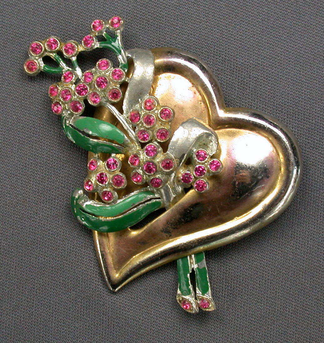 1940s Heart & Flowers Brooch