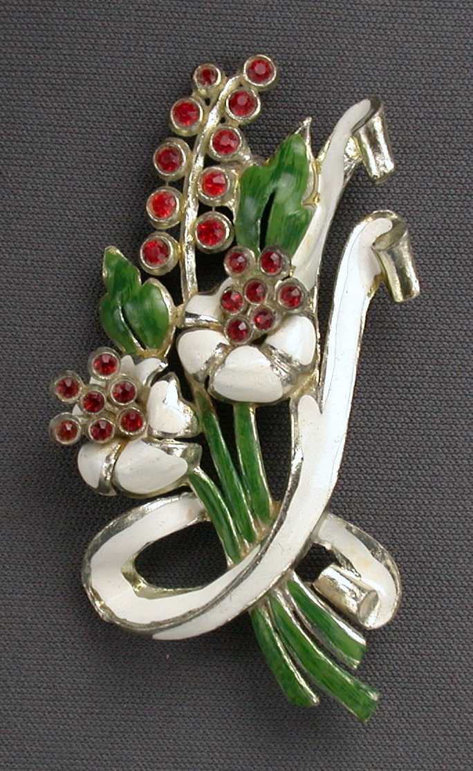 Coro Enameled Pot Metal Floral Brooch