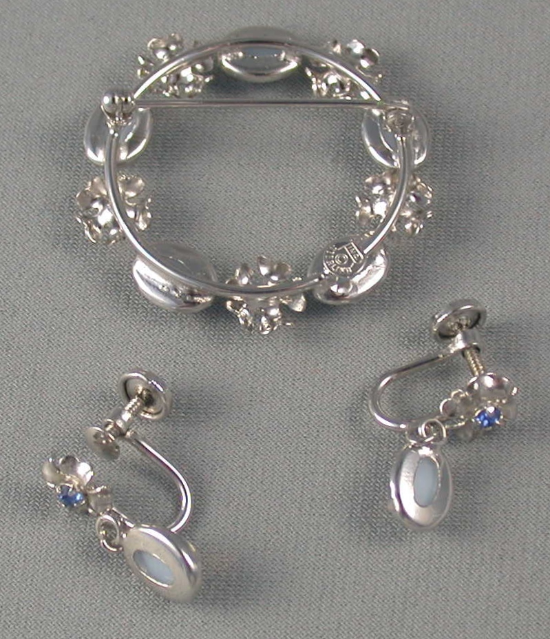 Rolyn Faux Opal Sterling Circle Pin & Earrings