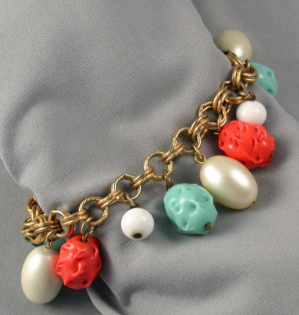 Turquoise & Coral Charm Bracelet